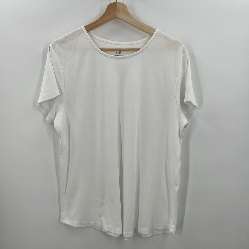J Jill Pima White Crew Neck Shirt Tail Tee XL Petite